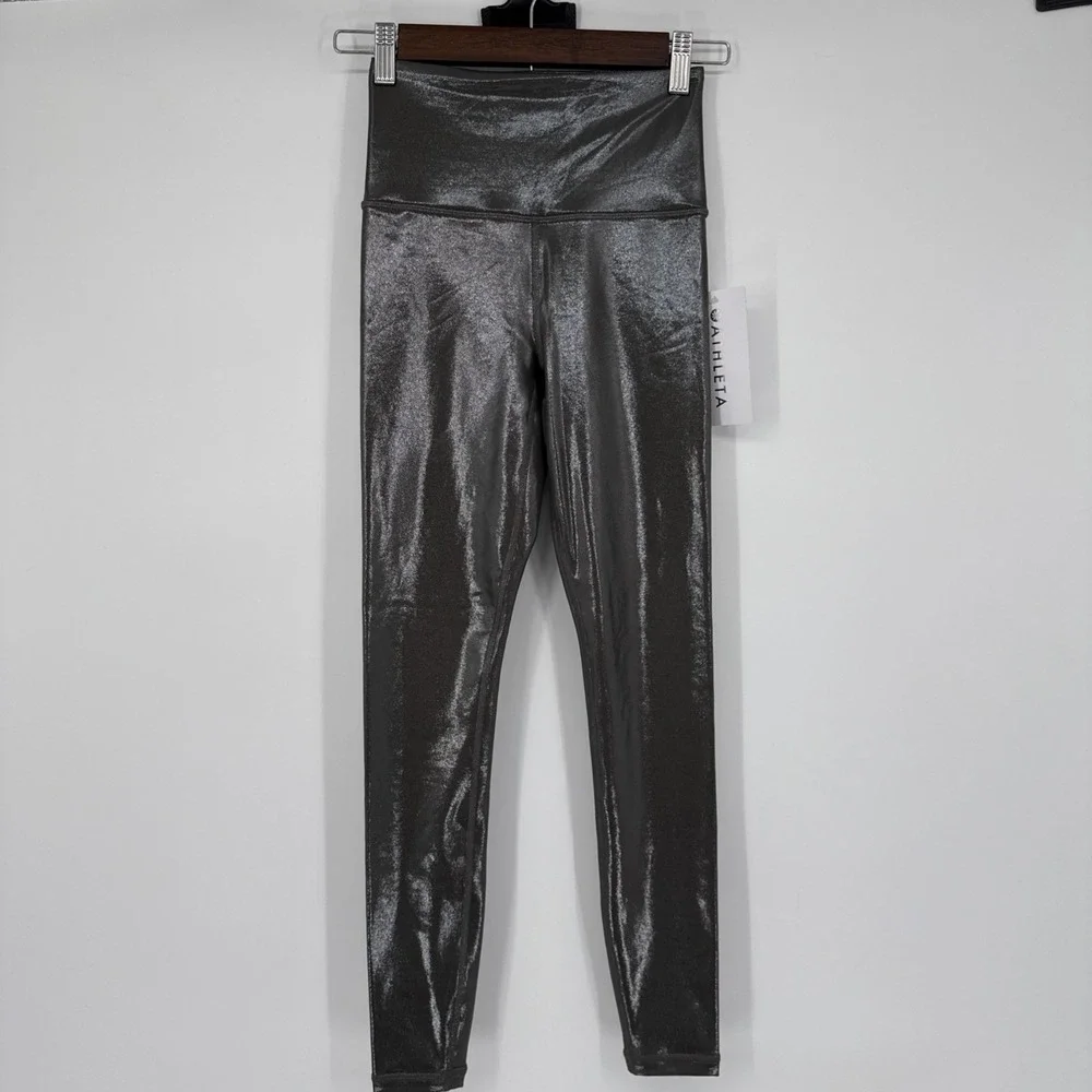 NWT Athleta Elation Shine Tight Silver Shimmer XXS Metallic HighWaist Athleisure